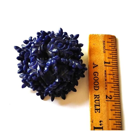 1960s Vintage 3D Blue Brooch with Fleur De Lis Dangle Beads - Picture 2 of 4